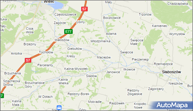 mapa Maciejów gmina Słaboszów, Maciejów gmina Słaboszów na mapie Targeo