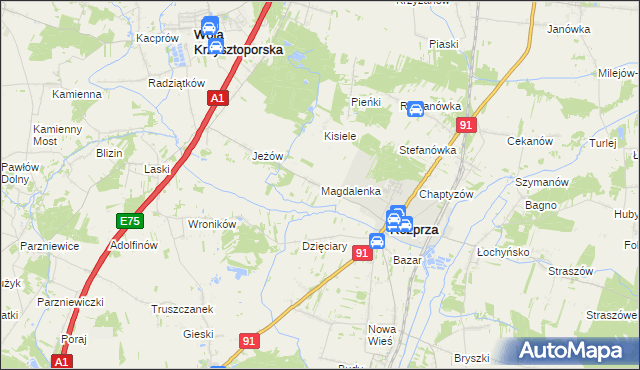 mapa Magdalenka gmina Rozprza, Magdalenka gmina Rozprza na mapie Targeo