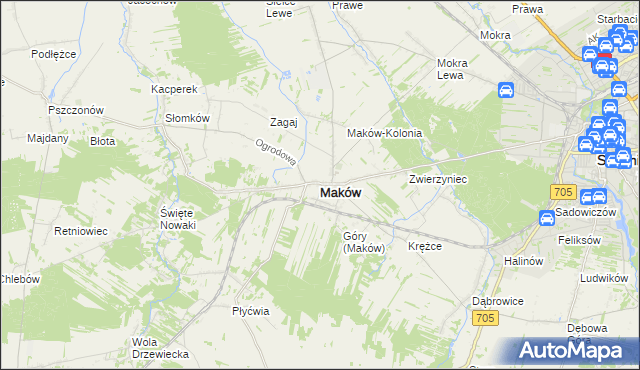 mapa Maków powiat skierniewicki, Maków powiat skierniewicki na mapie Targeo