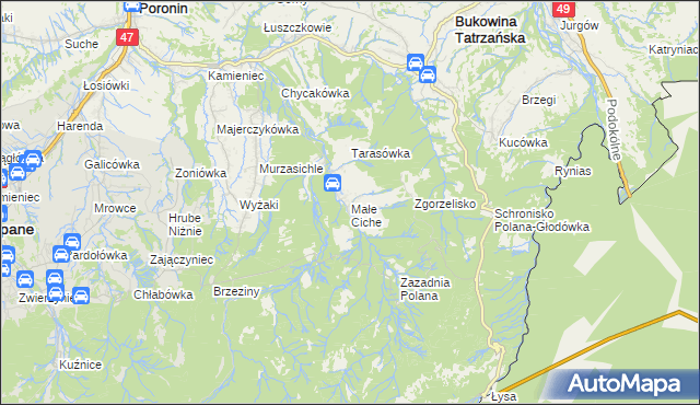 mapa Małe Ciche, Małe Ciche na mapie Targeo
