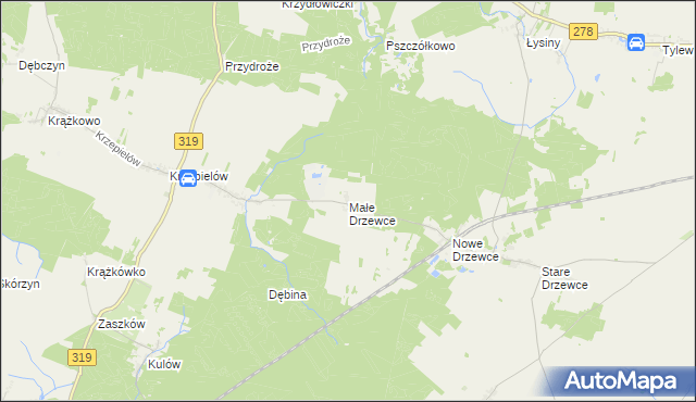 mapa Małe Drzewce, Małe Drzewce na mapie Targeo