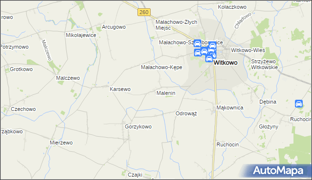 mapa Malenin gmina Witkowo, Malenin gmina Witkowo na mapie Targeo