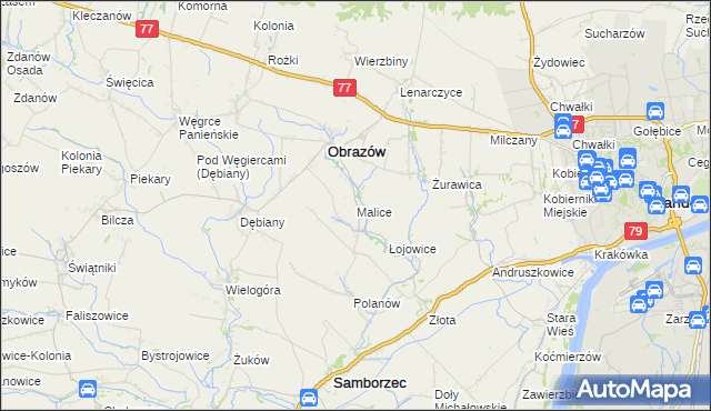 mapa Malice gmina Obrazów, Malice gmina Obrazów na mapie Targeo