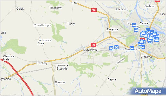 mapa Małujowice, Małujowice na mapie Targeo
