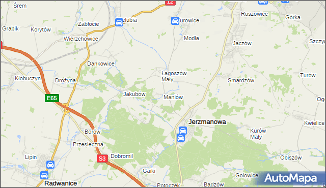 mapa Maniów gmina Jerzmanowa, Maniów gmina Jerzmanowa na mapie Targeo