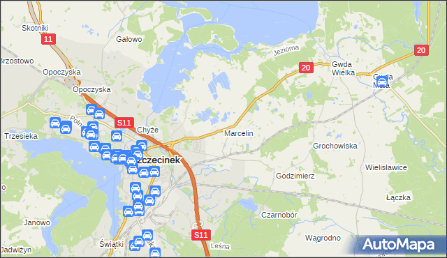 mapa Marcelin gmina Szczecinek, Marcelin gmina Szczecinek na mapie Targeo