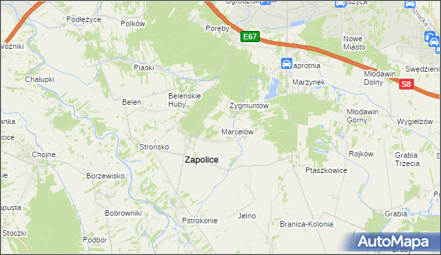 mapa Marcelów gmina Zapolice, Marcelów gmina Zapolice na mapie Targeo