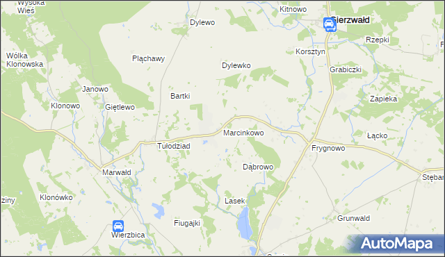 mapa Marcinkowo gmina Grunwald, Marcinkowo gmina Grunwald na mapie Targeo