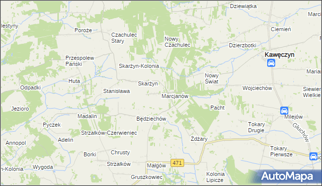 mapa Marcjanów gmina Kawęczyn, Marcjanów gmina Kawęczyn na mapie Targeo
