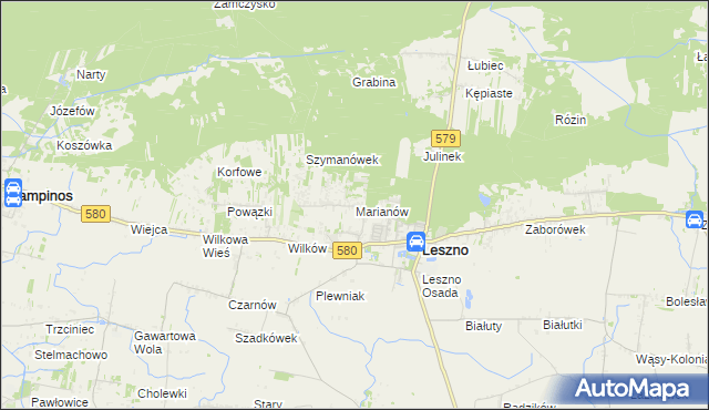 mapa Marianów gmina Leszno, Marianów gmina Leszno na mapie Targeo