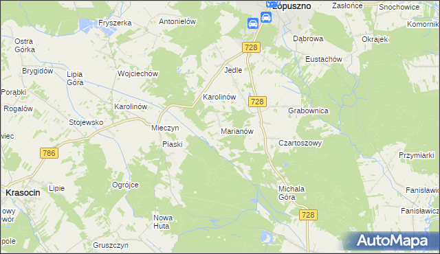 mapa Marianów gmina Łopuszno, Marianów gmina Łopuszno na mapie Targeo