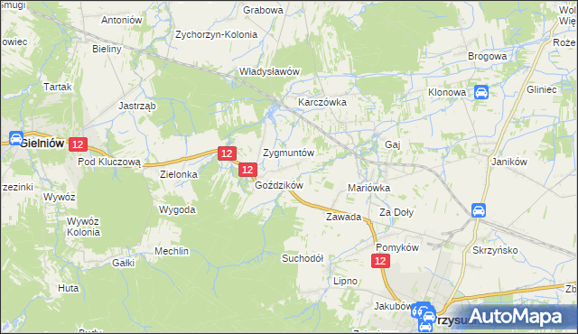 mapa Marysin gmina Gielniów, Marysin gmina Gielniów na mapie Targeo