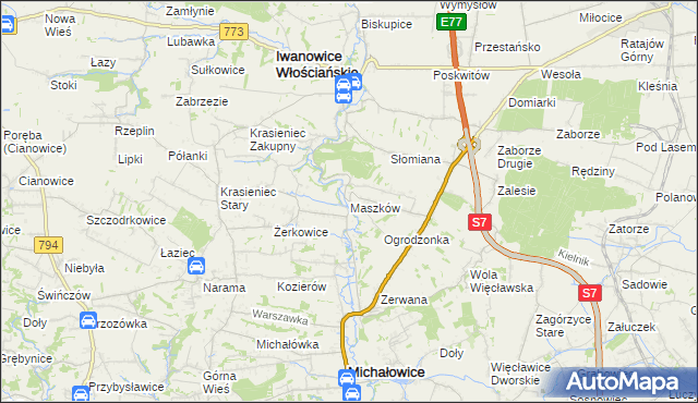 mapa Maszków gmina Iwanowice, Maszków gmina Iwanowice na mapie Targeo