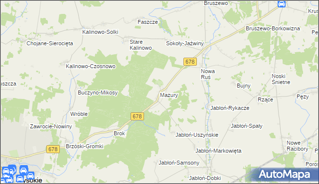 mapa Mazury gmina Wysokie Mazowieckie, Mazury gmina Wysokie Mazowieckie na mapie Targeo