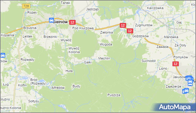 mapa Mechlin gmina Gielniów, Mechlin gmina Gielniów na mapie Targeo