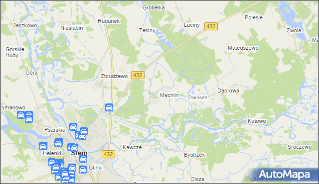 mapa Mechlin gmina Śrem, Mechlin gmina Śrem na mapie Targeo