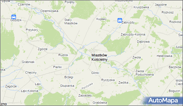 mapa Miastków Kościelny, Miastków Kościelny na mapie Targeo