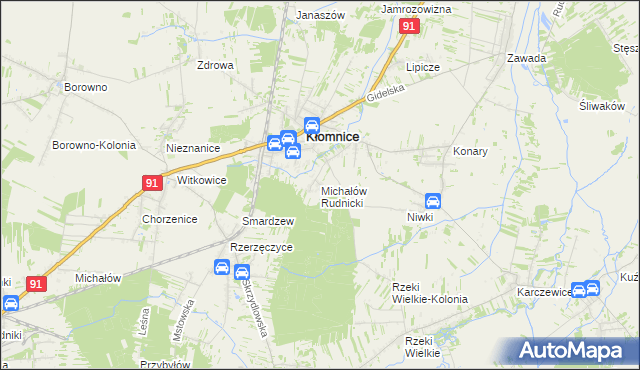 mapa Michałów gmina Kłomnice, Michałów gmina Kłomnice na mapie Targeo