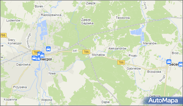 mapa Michałów gmina Koniecpol, Michałów gmina Koniecpol na mapie Targeo