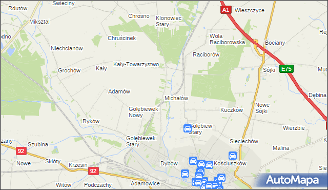 mapa Michałów gmina Kutno, Michałów gmina Kutno na mapie Targeo