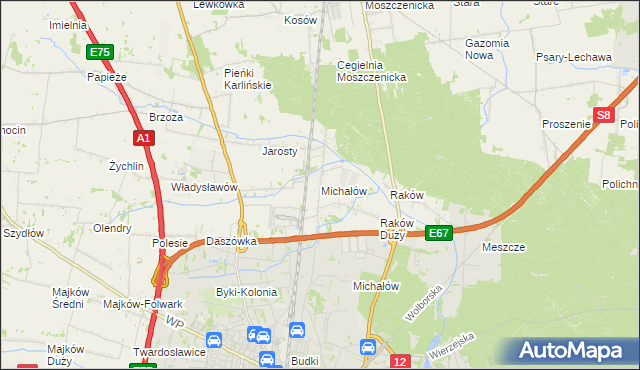 mapa Michałów gmina Moszczenica, Michałów gmina Moszczenica na mapie Targeo