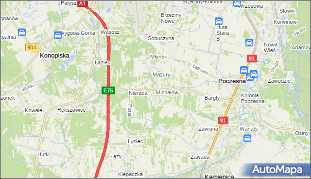 mapa Michałów gmina Poczesna, Michałów gmina Poczesna na mapie Targeo