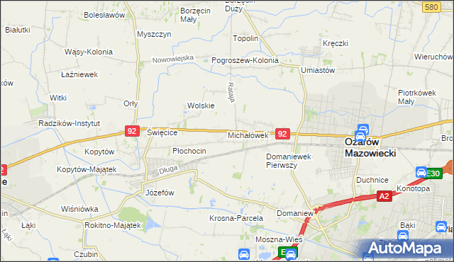 mapa Michałówek gmina Ożarów Mazowiecki, Michałówek gmina Ożarów Mazowiecki na mapie Targeo