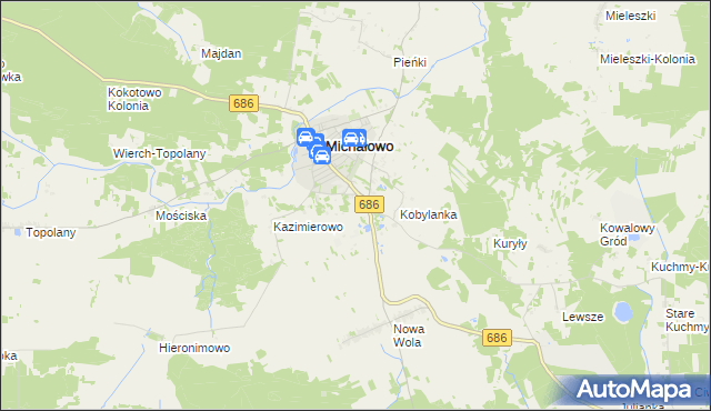 mapa Michałowo-Kolonia, Michałowo-Kolonia na mapie Targeo