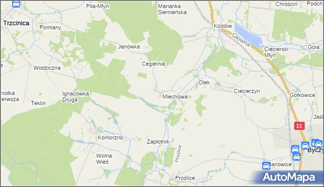 mapa Miechowa, Miechowa na mapie Targeo