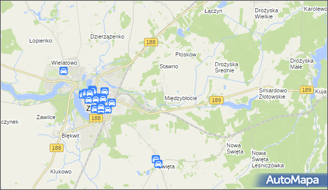 mapa Międzybłocie gmina Złotów, Międzybłocie gmina Złotów na mapie Targeo