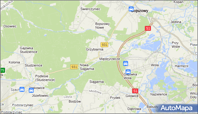 mapa Międzyrzecze gmina Bojszowy, Międzyrzecze gmina Bojszowy na mapie Targeo