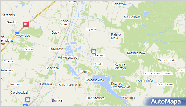 mapa Mierzyn gmina Rozprza, Mierzyn gmina Rozprza na mapie Targeo