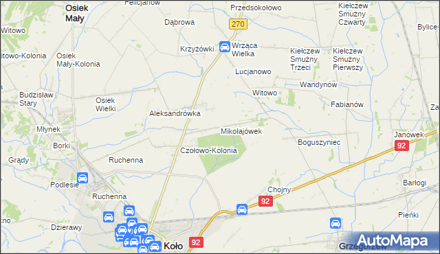 mapa Mikołajówek gmina Koło, Mikołajówek gmina Koło na mapie Targeo