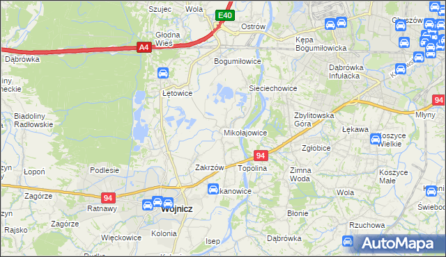 mapa Mikołajowice gmina Wierzchosławice, Mikołajowice gmina Wierzchosławice na mapie Targeo