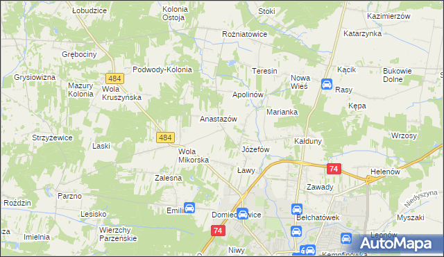 mapa Mikorzyce gmina Bełchatów, Mikorzyce gmina Bełchatów na mapie Targeo