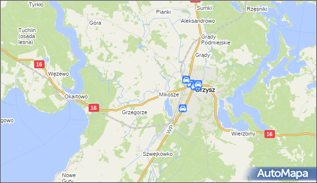 mapa Mikosze, Mikosze na mapie Targeo