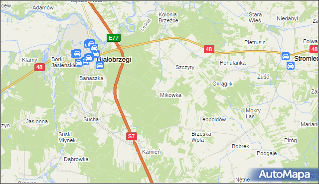 mapa Mikówka gmina Białobrzegi, Mikówka gmina Białobrzegi na mapie Targeo