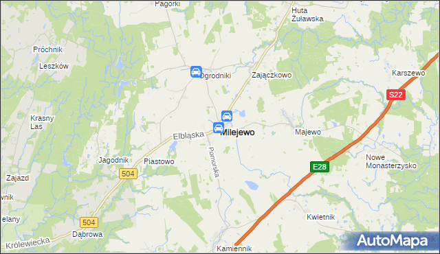mapa Milejewo powiat elbląski, Milejewo powiat elbląski na mapie Targeo