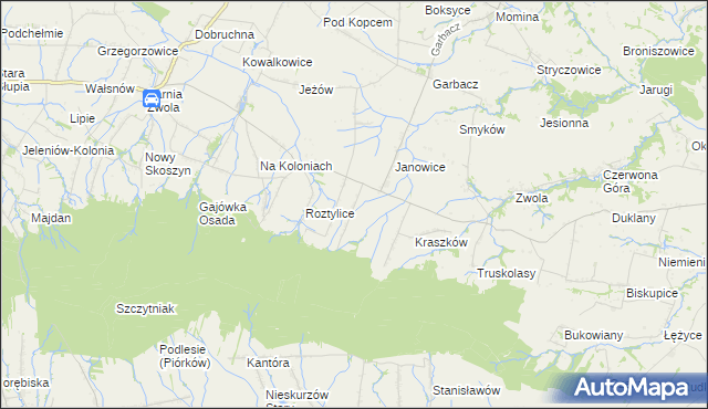 mapa Milejowice gmina Waśniów, Milejowice gmina Waśniów na mapie Targeo