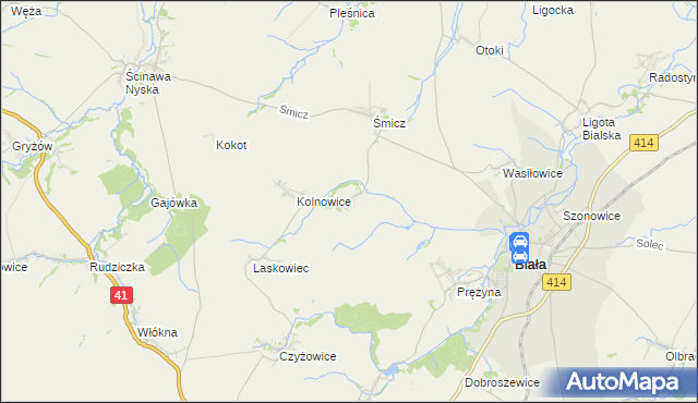 mapa Miłowice gmina Biała, Miłowice gmina Biała na mapie Targeo