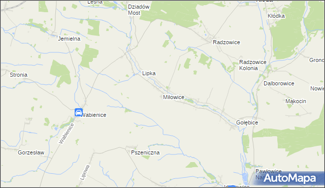 mapa Miłowice gmina Dziadowa Kłoda, Miłowice gmina Dziadowa Kłoda na mapie Targeo