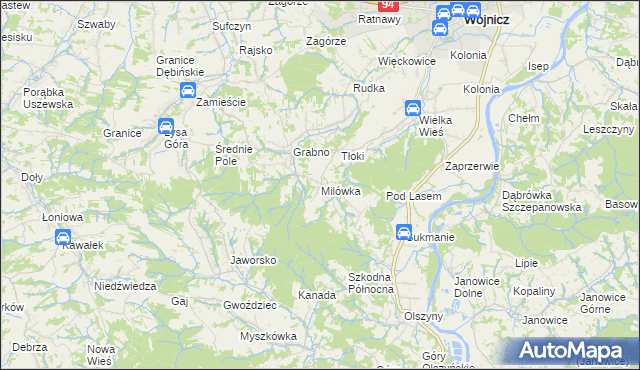 mapa Milówka gmina Wojnicz, Milówka gmina Wojnicz na mapie Targeo