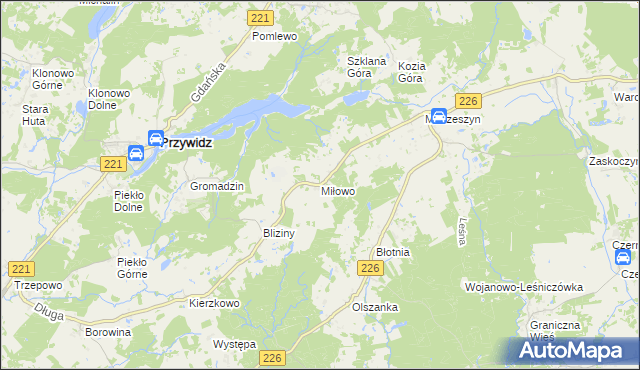 mapa Miłowo gmina Przywidz, Miłowo gmina Przywidz na mapie Targeo