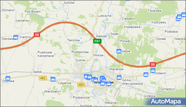 mapa Mirków gmina Wieruszów, Mirków gmina Wieruszów na mapie Targeo