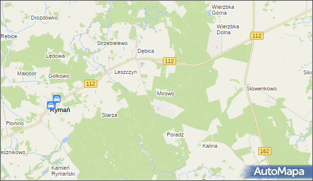 mapa Mirowo gmina Rymań, Mirowo gmina Rymań na mapie Targeo