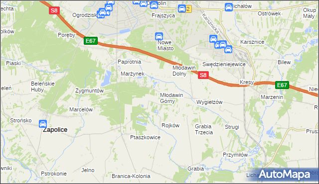 mapa Młodawin Górny, Młodawin Górny na mapie Targeo