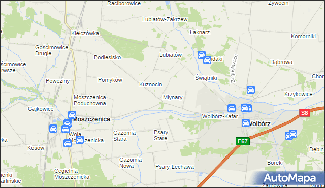 mapa Młynary gmina Wolbórz, Młynary gmina Wolbórz na mapie Targeo