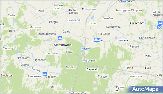mapa Młynki gmina Siemkowice, Młynki gmina Siemkowice na mapie Targeo