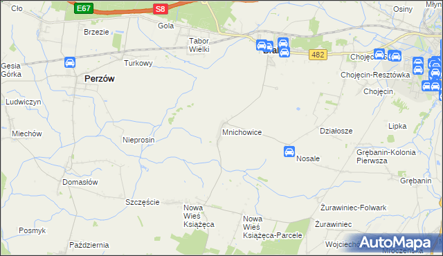 mapa Mnichowice gmina Bralin, Mnichowice gmina Bralin na mapie Targeo