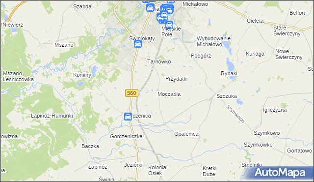 mapa Moczadła gmina Brodnica, Moczadła gmina Brodnica na mapie Targeo